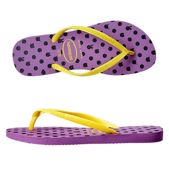 HAVAIANAS Purple & Yellow Animal Face & Polka Dot Thong Slim Fresh Flip Flops - Picture 2 of 5